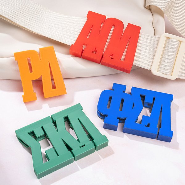 Personalizzato Multicolore 3D stampato Sorority Lettera greca Cintura e borsa PLA Charm Bid Day Sorellanza Regalo di compleanno per sorelle amiche