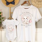 Body Bébé et T-shirt Adulte Personnalisés avec Nom et Date Cadeau de Fête des Mères pour Nouveau-né et Nouvelle maman