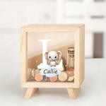 Gepersonaliseerde Schattige Houten Bosdieren Spaarpot met Naam en Initiaal Verjaardags Kinderdag Cadeau Bureau Decoratie voor Jongens Meisjes