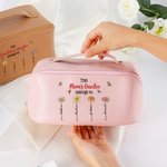 Personalized Birth Flower Garden Waterproof Leather Makeup Bag with Names Portable Travel Essential Birthday Mother's Day Gift for Her