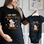 Personalisierte niedlichen Bären Katze Hirsch Tier Design 100% Baumwolle T-shirt Baby Bodysuit mit Namen unsere erste Muttertag Geburtstag Geschenk für Baby Mama