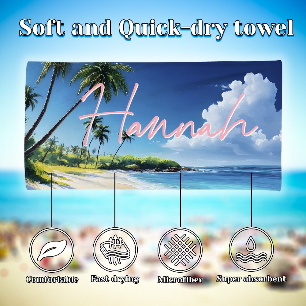 Personalized Tropical Beach Palm Tree Oversized Beach Towel with Name  Super Absorbent Summer Vacation  Travel Essential Gift for Women Men 8