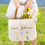 Personalized Classic Winnie the Pooh Honey Balloon Canvas Tote Bag with 1-12 Names and Leather Handle Mother's Day Birthday Gift for Mom Grandma