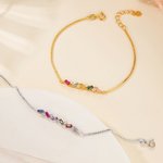 Personalisierte 2-7 rechteckige Geburtssteine Zickzack-Armband mit Zirkon zierlichen Schmuck Geburtstag Muttertag Geschenk für Frauen
