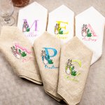 Servilleta de Lino Personalizada Peter Rabbit con Inicial y Nombre Bordados Decoración de Mesa de Pascua Regalo para Amigos de la Familia