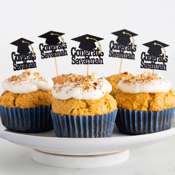 Personalized Graduation Cap Congrats Cupcake Toppers with Name and Tassel Set of 12 Graduation Party Biscuit Cake Decor Gift for Graduates