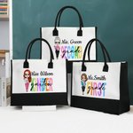 Personalisierte Cartoon Lehrer Grad Canvas Tragetasche mit Namen Geburtstag Lehrer Tag Geschenk für sie