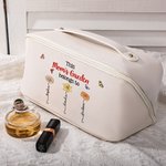Personalized Birth Flower Garden Waterproof Leather Makeup Bag with Names Portable Travel Essential Birthday Mother's Day Gift for Her