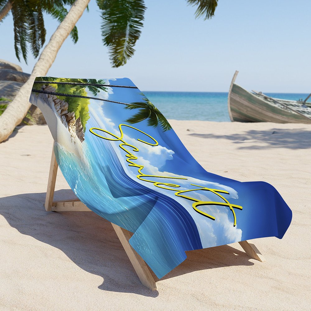 Personalized Tropical Beach Palm Tree Oversized Beach Towel with Name  Super Absorbent Summer Vacation  Travel Essential Gift for Women Men 3