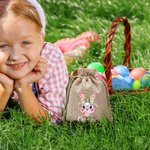 Conejito pintado al óleo con tinta de camuflaje personalizado Bolsa de arpillera con nombre Búsqueda del huevo de Pascua Fiesta de Navidad Regalo para niños Familia