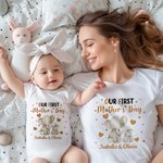 Personalisierte niedlichen Bären Katze Hirsch Tier Design 100% Baumwolle T-shirt Baby Bodysuit mit Namen unsere erste Muttertag Geburtstag Geschenk für Baby Mama