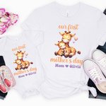 Personalisierte niedliche Tier Mama Umarmungen Baby 100% Baumwolle Baby Bodysuit Matching T-Shirt mit Namen erste Muttertag Geschenk für neugeborene neue Mutter