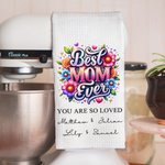 Personlig absorberande bomull Best Mom Ever Flower Waffle kökshandduk med 1-6 namn Kökstillbehör Födelsedag Mors dag present till mormor mamma