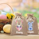 Conejito pintado al óleo con tinta de camuflaje personalizado Bolsa de arpillera con nombre Búsqueda del huevo de Pascua Fiesta de Navidad Regalo para niños Familia
