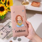 Personalizado lindo personaje de dibujos animados de nacimiento Ramo de flores Billetera larga con nombre Día de la Madre Cumpleaños Regalo de despedida de soltera para mamá Mujeres