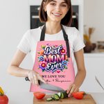 Delantal impermeable personalizado con purpurina de imitación floral Best Mom Ever con 1-6 nombres y bolsillos Día de la Madre Regalo esencial de cocina para mamá Abuela