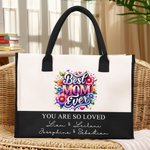 Personalized Best Mom Ever Floral Large Capacity Canvas Tote Bag with 1-6 Names Birthday Mother's Day Gift for Mom Grandma