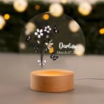 Henkilökohtainen Syntymä Kukka Akryyli LED yövalo puinen pohja ja nimi Home Decor Syntymäpäivä Äitienpäivä Morsiusneito lahja hänelle