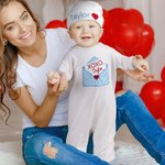 Bordado Personalizado XOXO Love Sobre 100% Algodón Conjunto de Pelele y Gorro para Bebé con Nombre Primer Regalo de San Valentín para Bebé
