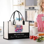 Personalized Best Mom Ever Floral Large Capacity Canvas Tote Bag with 1-6 Names Birthday Mother's Day Gift for Mom Grandma