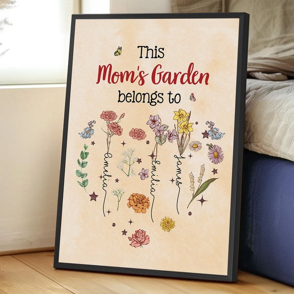 Personlig hjärta födelse blomma trädgård familj affisch ramlös inramad målning med 1-12 namn heminredning födelsedag mors dag present till mamma mormor