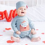 Bordado Personalizado XOXO Love Sobre 100% Algodón Conjunto de Pelele y Gorro para Bebé con Nombre Primer Regalo de San Valentín para Bebé