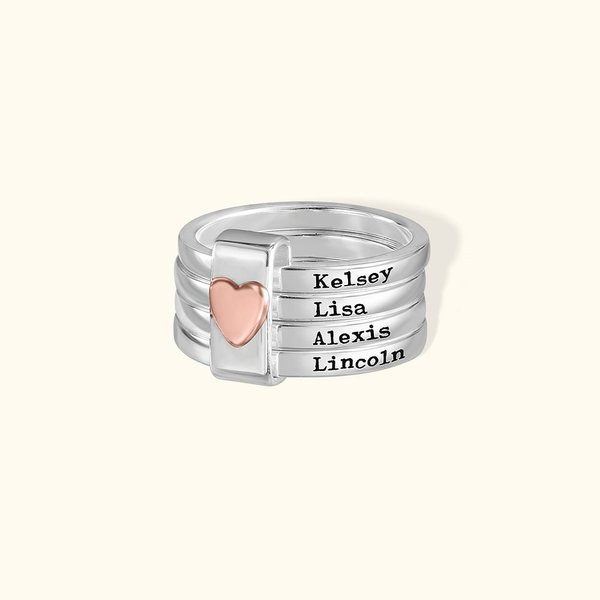 Personalisierte Sterling Silber Herz Frauen Stacking Ringe mit eingravierten 2-5 Namen Familie Schmuck Muttertag Geburtstag Geschenk für Oma Mom