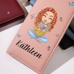 Personalizado lindo personaje de dibujos animados de nacimiento Ramo de flores Billetera larga con nombre Día de la Madre Cumpleaños Regalo de despedida de soltera para mamá Mujeres