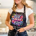 Delantal impermeable personalizado con purpurina de imitación floral Best Mom Ever con 1-6 nombres y bolsillos Día de la Madre Regalo esencial de cocina para mamá Abuela