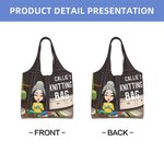 Personalised Cartoon Knitting Character Reusable Large Tote Bag with Name Mother's Day Birthday Gift for Mom Grandma Knitting Lovers