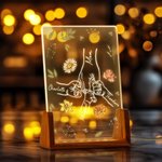 Personalized Birth Flower Mom and Child Holding Hands LED Night Light with Wooden Base and 1-6 Kid's Names Mother's Day Birthday Gift for Mom Grandma
