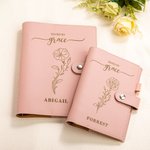 Cahier à anneaux en cuir avec compartiments Saved By Grace Birth Flower Name Anniversaire Fête des Mères Cadeau pour Elle