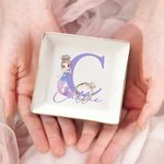 Personalisierte Cartoon Fantasy Meerjungfrau Prinzessin Initial Keramik Trinket Schmuck Schale mit Namen Geburtstag Party Geschenk für Töchter Besties Mädchen