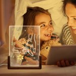 Personalized Birth Flower Mom and Child Holding Hands LED Night Light with Wooden Base and 1-6 Kid's Names Mother's Day Birthday Gift for Mom Grandma
