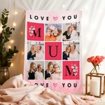 Personalized Love You Mom 6 Photo Collage Soft Throw Blanket with Name Home Decor Mother's Day Gift for Mom Grandma