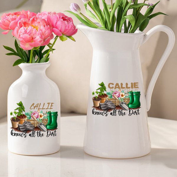Personlig Know All the Dirt Floral Ceramic Vase med namn Trädgårdsarbete Heminredning Mors dag present till mamma mormor