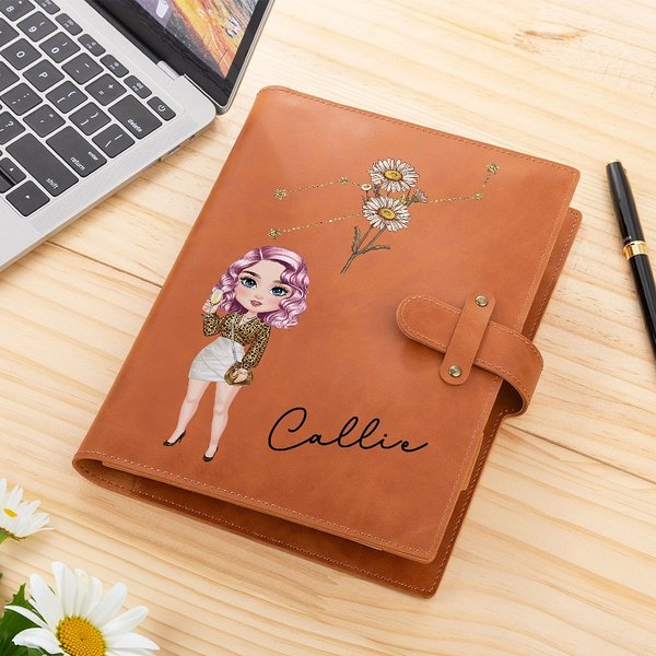 Personalizado Signo del Zodiaco Flor de Nacimiento A5 Cuaderno de bocetos Cubierta de cuero de PU con nombre y bolsillo de almacenamiento de vuelta a la escuela Regalo de cumpleaños para las mujeres