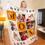 Personalized Love You Mom 6 Photo Collage Soft Throw Blanket with Name Home Decor Mother's Day Gift for Mom Grandma