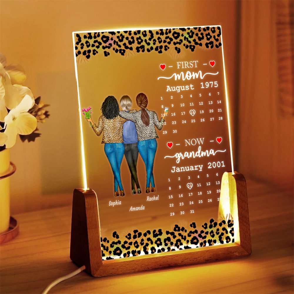 Lámpara de noche LED personalizada con estampado de leopardo para madre e hija con base de madera Decoración de escritorio para el hogar Regalo de cumpleaños para el Día de la Madre para mamá y abuela 4