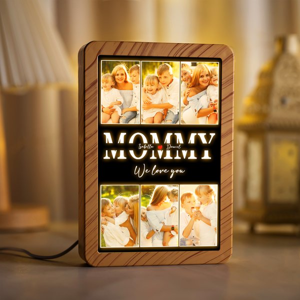 Personalised We Love You LED Photo Frame Mirror with 1-7 Names Mother's Day Anniversary Birthday Gift for Mom Grandma