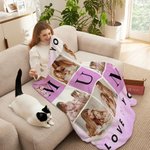 Personalized Love You Mom 6 Photo Collage Soft Throw Blanket with Name Home Decor Mother's Day Gift for Mom Grandma