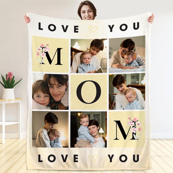 Personlig Love You Mom 6 fotocollage Mykt pledd med navn Hjemmeinnredning Morsdagsgave til mamma bestemor