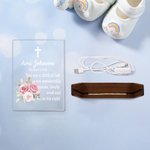 Personalisierte Blume Blatt Kranz Kreuz Holzsockel LED-Nachtlicht mit Namen und Text Home Decor Taufe Konfirmation Baby Dusche Geschenk für Kinder