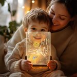 Personalized Birth Flower Mom and Child Holding Hands LED Night Light with Wooden Base and 1-6 Kid's Names Mother's Day Birthday Gift for Mom Grandma