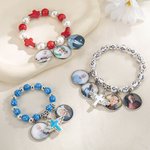 Personalizada Cruz Cordón Elástico Pulsera Conmemorativa con Foto Religiosa Regalo de Navidad para Cristiano
