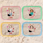 Personalisierte Mode Cartoon Lippenstift Mädchen klar wasserdicht Make-up Tasche mit Namen Strand Pool Zubehör Geburtstag Bachelorette Party Geschenk für Frauen