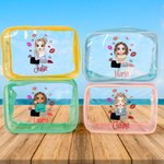 Personalisierte Mode Cartoon Lippenstift Mädchen klar wasserdicht Make-up Tasche mit Namen Strand Pool Zubehör Geburtstag Bachelorette Party Geschenk für Frauen