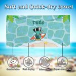 Henkilökohtainen söpö Surfing Whale Tortoise Marine Animals Ylimitoitettu rantapyyhe nimellä Quick Dry Travel Essentials Pool Party Gift for Kids
