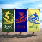 Personalisierte Multicolor Ozean Surfen Charakter Design überdimensioniert schnell trocknen Strand Handtuch mit Namen Strand Pool Party Geburtstagsgeschenk für Surfen Enthusiasten