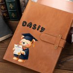 Personalised Cartoon Graduation Bear 3D Bubble Name A5 Leather Notebook Cover with Storage Pocket Birthday Graduation Gift for Class of 2025 Graduates
